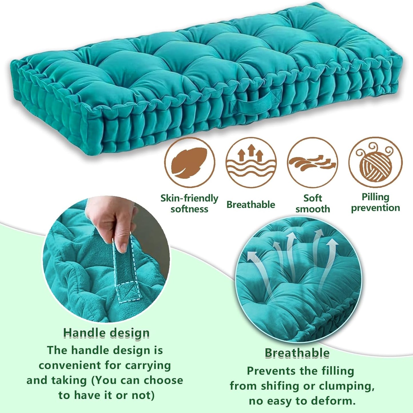 LUXUCURE Custom Window & Bench Seat Cushion Large Floor Cushions - Velvet Fabric Tufted Meditation Cushions, Indoor Sofa Seat Chair Booster Cushion Pad for in Living Room Balcony Office