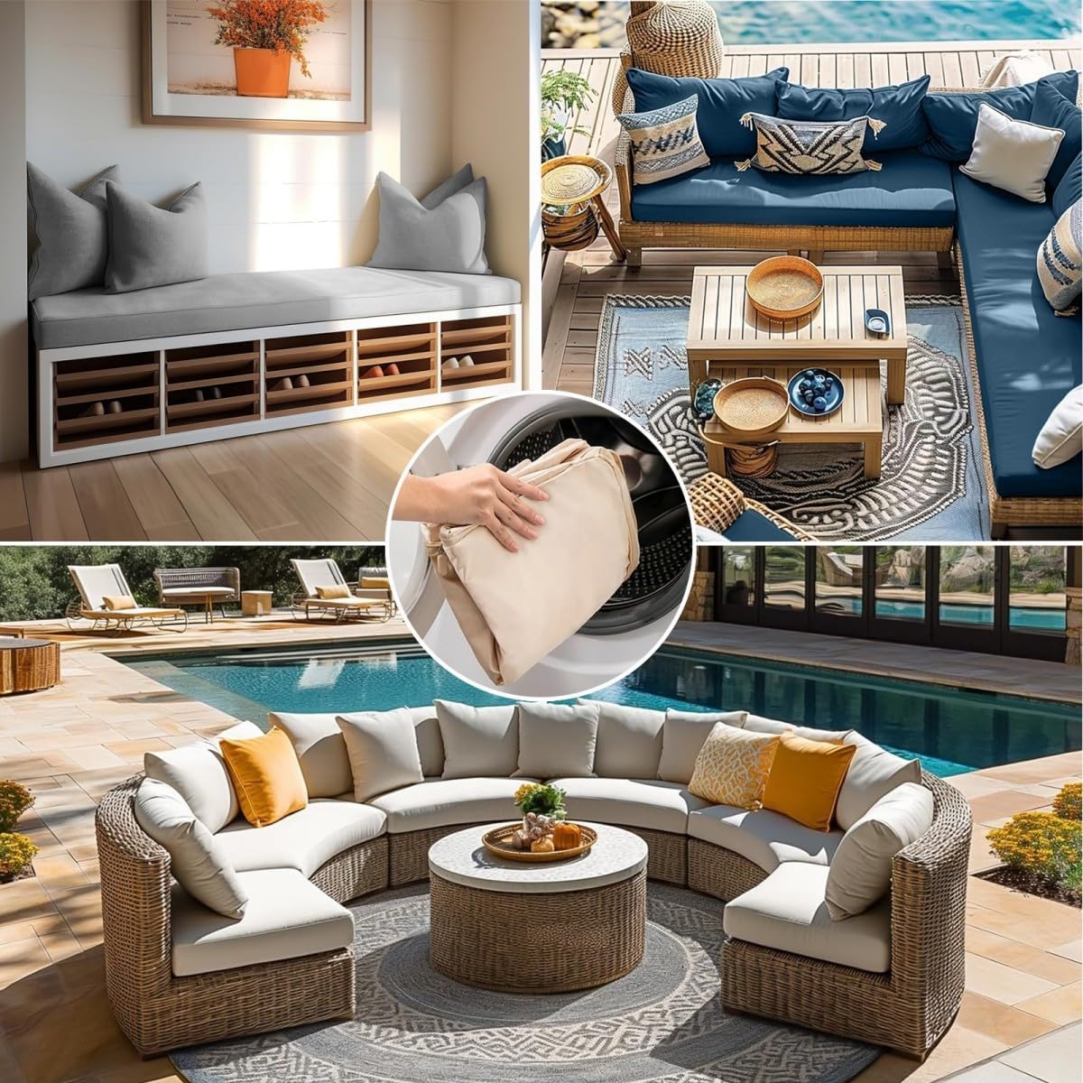 Custom Cushion Cover with Zipper, Seat Cushion Replacement Covers for Indoor Outdoor Furniture Bench/Window Seat/Chair/Sofa, Fabric and Color Options
