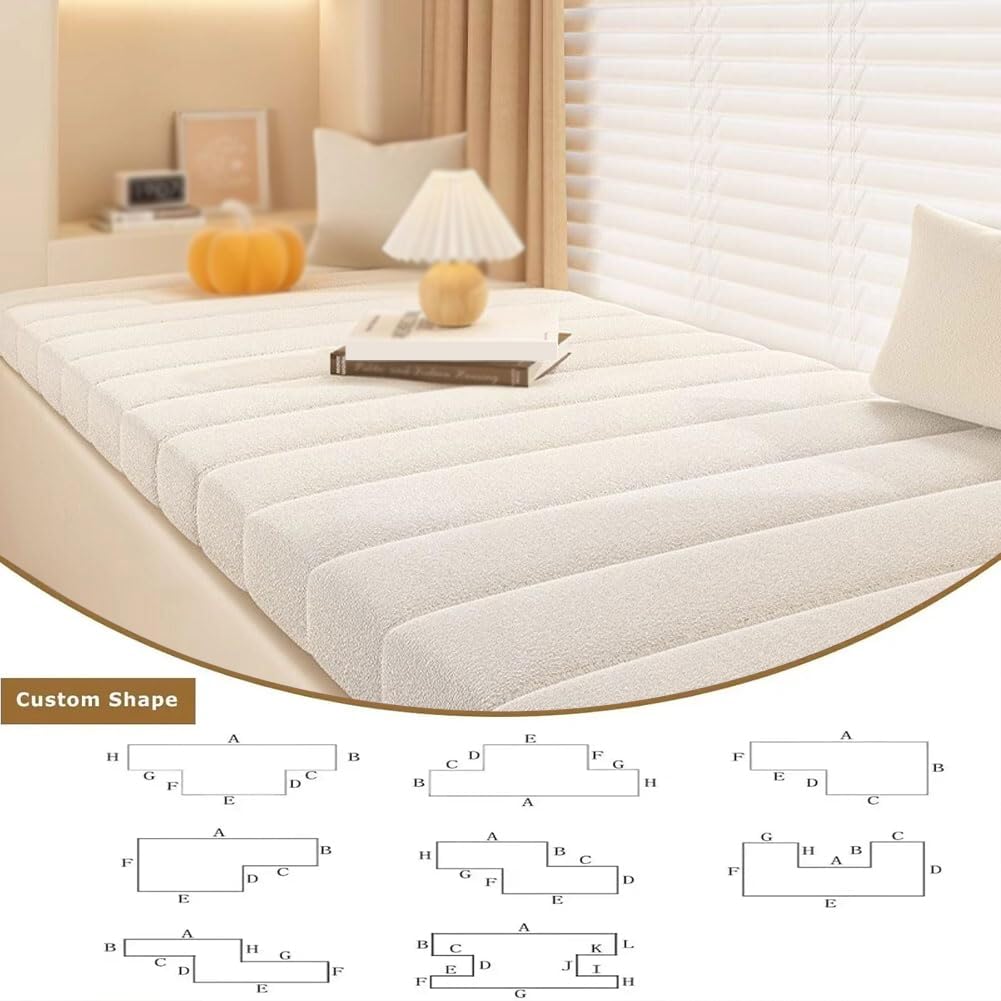 LUXUCURE Custom Bay Window Seat Cushion and Bench Cushions for Indoor Furniture, Piano Bench, Storage Bench, Removable Cover - Anti-Cat Scratch, Splash-Proof, Non Slip Bottom, Thickness 1.8 Inches