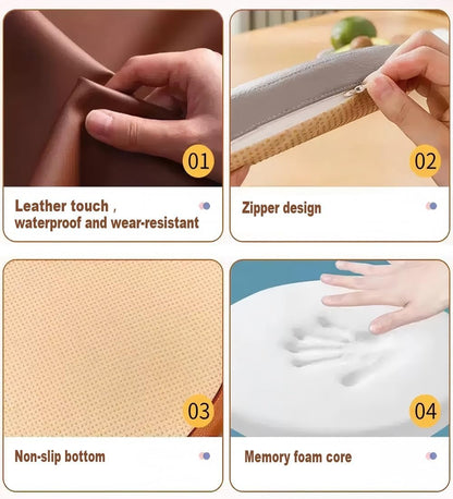 LUXUCURE Round Memory Cotton Chair Cushions Stool Cushion for Kitchen Dining Chair, Bar Stool, With zipper Leather Cover, Anti-Slip Waterproof Anti-fouling, Bright orange, 35cm