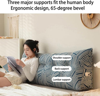 Triangular Headboard Pillow Backrest Cushion,Large Wedge Back Lumber Support Backrest Positioning Cushion with Pocket, Daybed Sofa Tatami Bolster Washable Daybed Triangle Bolster Cushion (Color : Blu