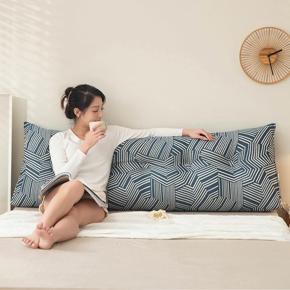 Triangular Headboard Pillow Backrest Cushion,Large Wedge Back Lumber Support Backrest Positioning Cushion with Pocket, Daybed Sofa Tatami Bolster Washable Daybed Triangle Bolster Cushion (Color : Blu