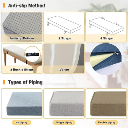 LUXUCURE Custom Size Bench Cushion,Bay Window Seat Cushion,Non-Slip Washable Bench Cushion Pads,Furniture Cushions for Sofa Chaise Longue or Outdoor Patio Garden Swing Chair