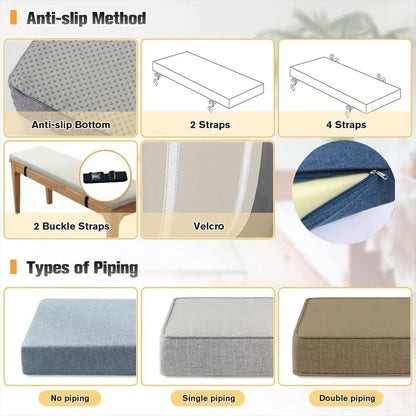 Custom Cushion Cover with Zipper, Seat Cushion Replacement Covers for Indoor Outdoor Furniture Bench/Window Seat/Chair/Sofa, Fabric and Color Options