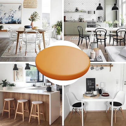 LUXUCURE Round Memory Cotton Chair Cushions Stool Cushion for Kitchen Dining Chair, Bar Stool, With zipper Leather Cover, Anti-Slip Waterproof Anti-fouling, Bright orange, 35cm