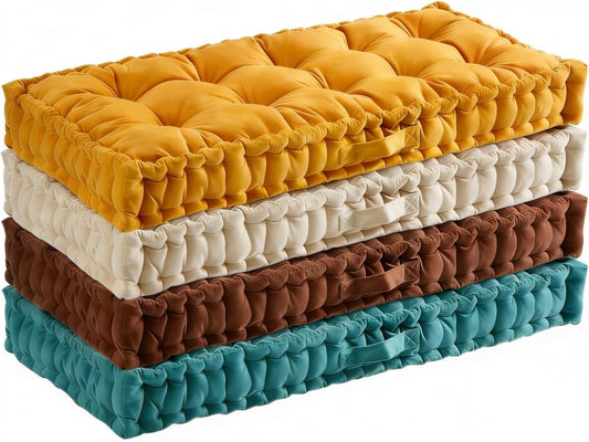 LUXUCURE Custom Window Seat & Bench Cushion Large Floor Cushions - Velvet Fabric Tufted Meditation Cushions, Indoor Sofa Seat Chair Booster Cushion Pad for in Living Room Balcony Office