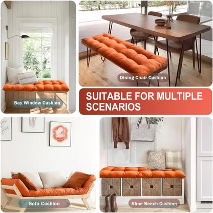 Custom Bench Cushion, Window Seat Cushion, Indoor & Outdoor Waterproof Tufted Soft Replacement Seat Cushion with Non-Slip Bottom for Patio Garden Pallet Bench & Swing Seat Furniture