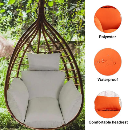 Egg Chair Cushion, Waterproof Egg Chair Cushion Replacement, Thick Hanging Egg Swing Chair Cushion Basket Chair Seat Cushion with Headrest, Soft Hammock Chair Cushions, for Indoor and Outdoor Patio(Pu