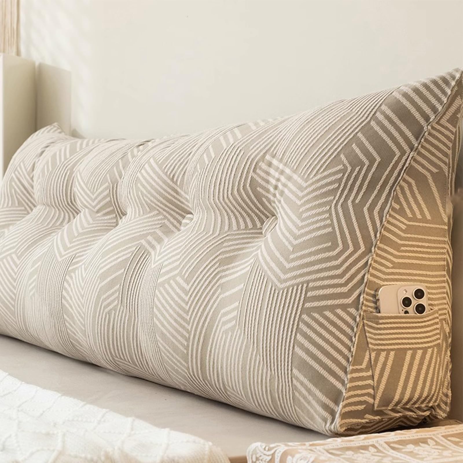 Triangular Headboard Pillow Backrest Cushion,Large Wedge Back Lumber Support Backrest Positioning Cushion with Pocket, Daybed Sofa Tatami Bolster Washable Daybed Triangle Bolster Cushion (Color : Blu