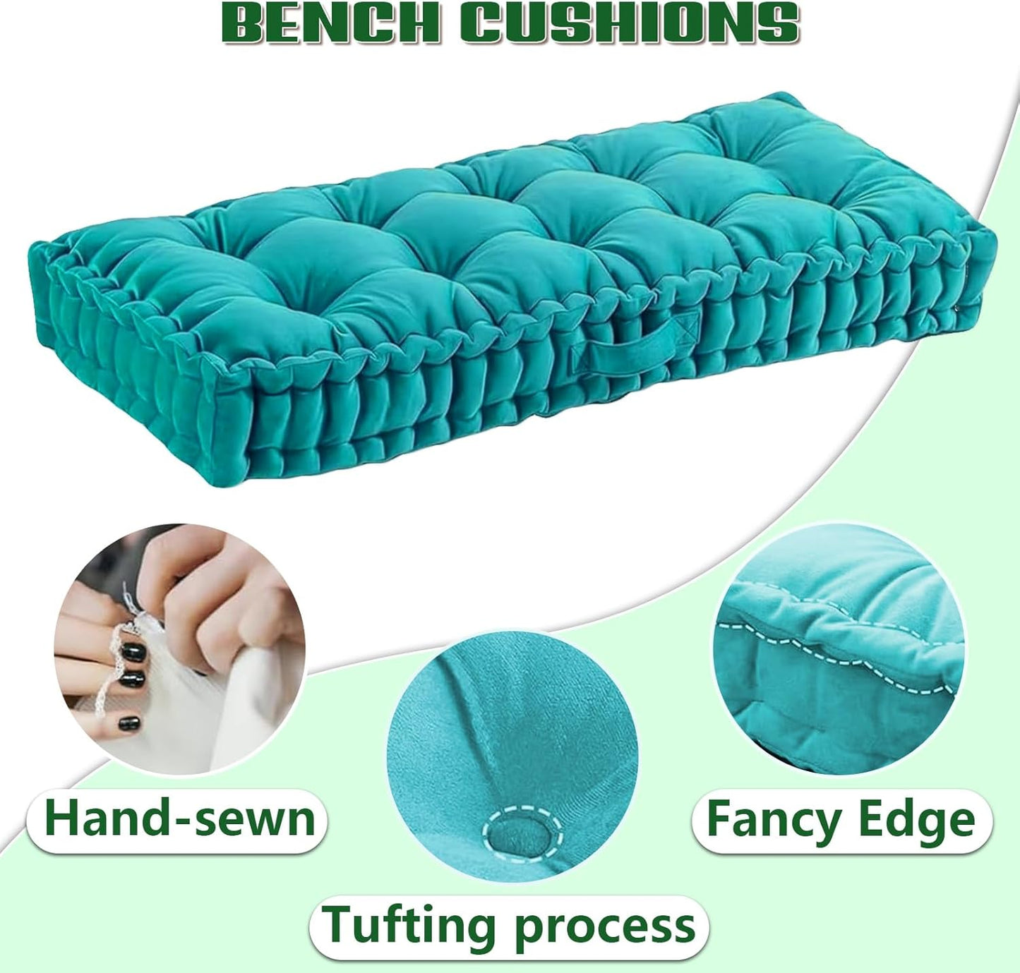 LUXUCURE Custom Window Seat & Bench Cushion Large Floor Cushions - Velvet Fabric Tufted Meditation Cushions, Indoor Sofa Seat Chair Booster Cushion Pad for in Living Room Balcony Office