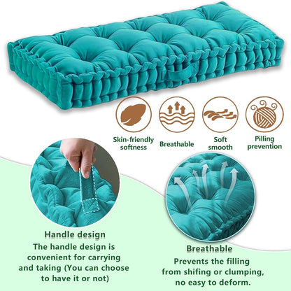 LUXUCURE Custom Window Seat & Bench Cushion Large Floor Cushions - Velvet Fabric Tufted Meditation Cushions, Indoor Sofa Seat Chair Booster Cushion Pad for in Living Room Balcony Office