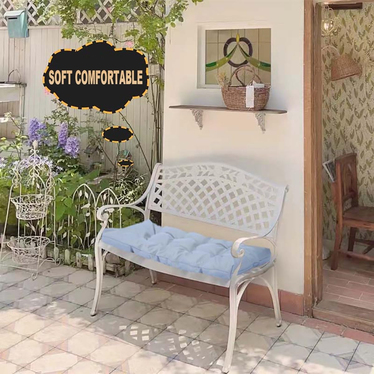 Custom Bench Cushion, Window Seat Cushion, Indoor & Outdoor Waterproof Tufted Soft Replacement Seat Cushion with Non-Slip Bottom for Patio Garden Pallet Bench & Swing Seat Furniture
