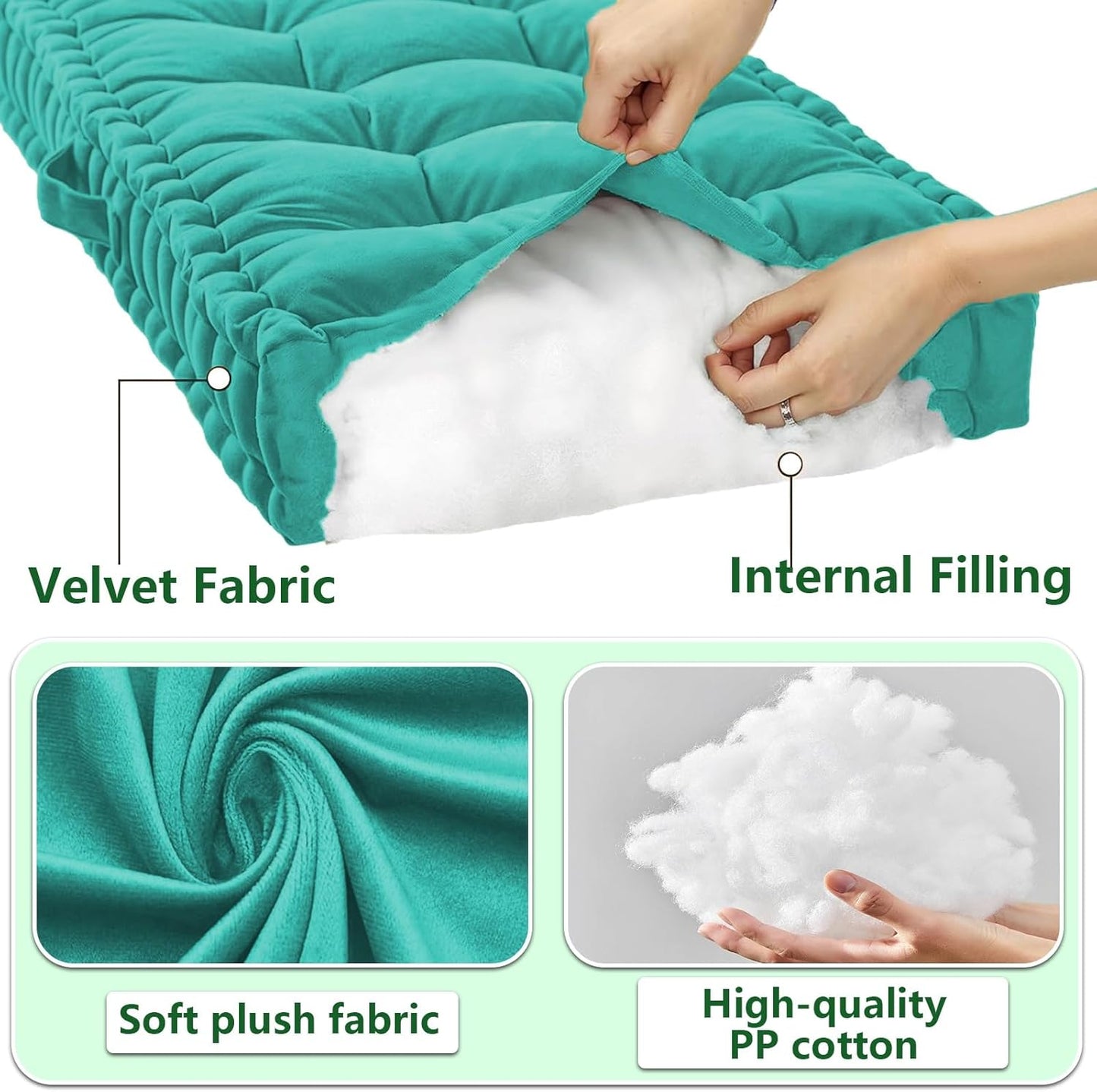 LUXUCURE Custom Window Seat & Bench Cushion Large Floor Cushions - Velvet Fabric Tufted Meditation Cushions, Indoor Sofa Seat Chair Booster Cushion Pad for in Living Room Balcony Office