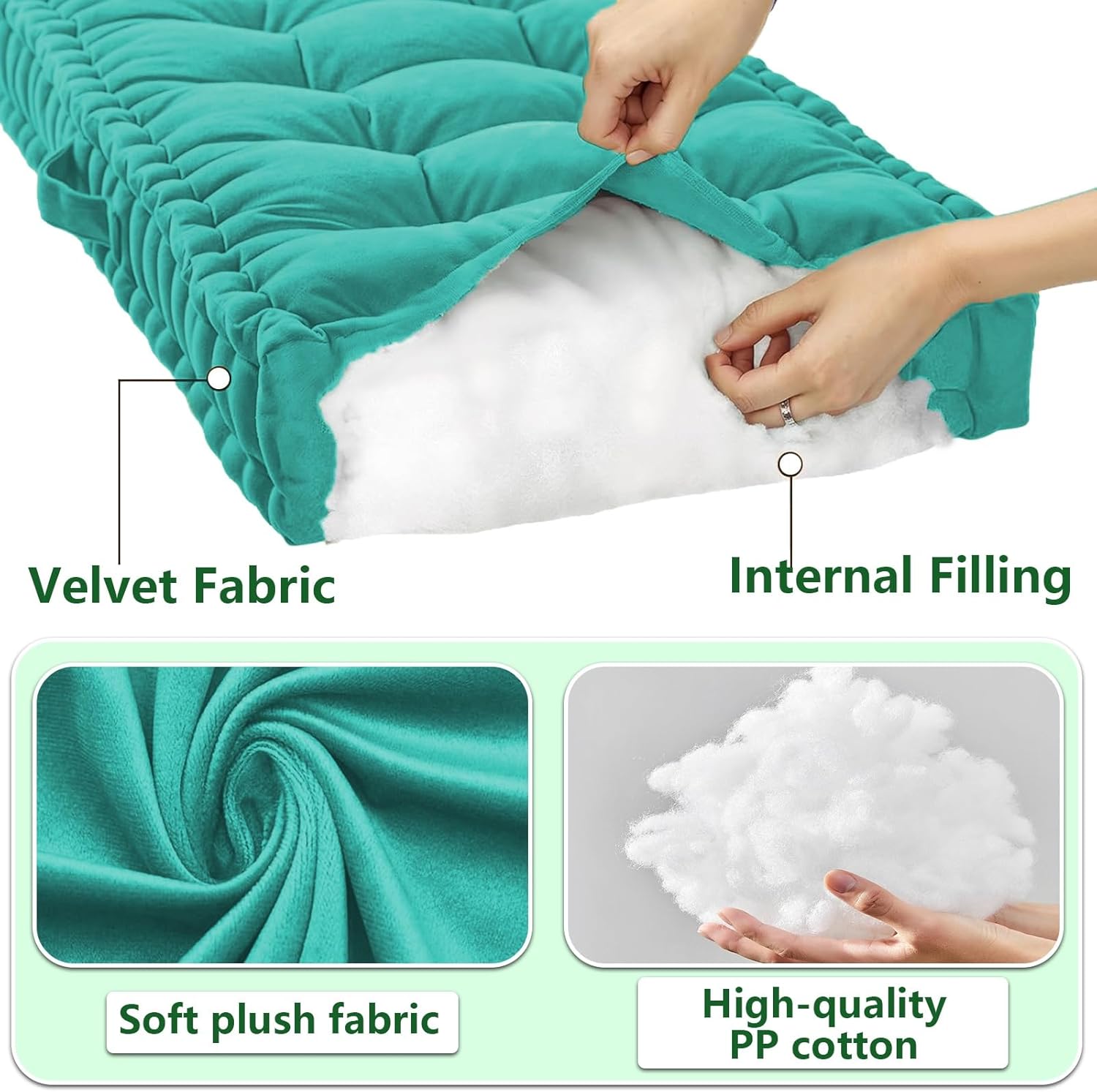 LUXUCURE Custom Window Seat & Bench Cushion Large Floor Cushions - Velvet Fabric Tufted Meditation Cushions, Indoor Sofa Seat Chair Booster Cushion Pad for in Living Room Balcony Office