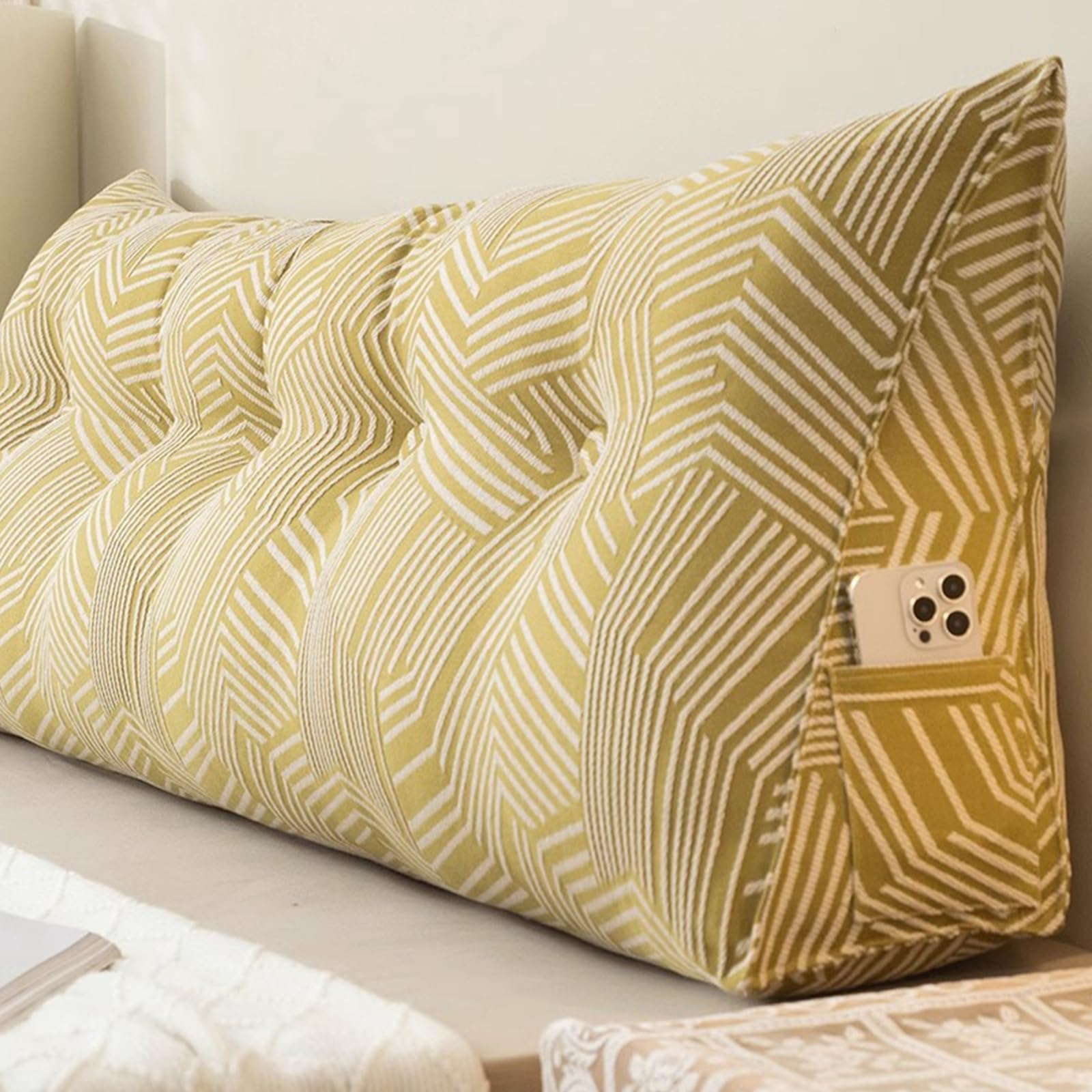 Triangular Headboard Pillow Backrest Cushion,Large Wedge Back Lumber Support Backrest Positioning Cushion with Pocket, Daybed Sofa Tatami Bolster Washable Daybed Triangle Bolster Cushion (Color : Blu