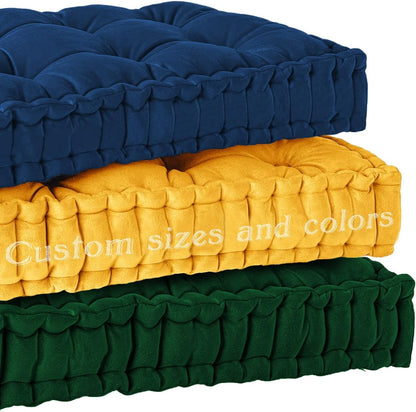 LUXUCURE Custom Window & Bench Seat Cushion Large Floor Cushions - Velvet Fabric Tufted Meditation Cushions, Indoor Sofa Seat Chair Booster Cushion Pad for in Living Room Balcony Office