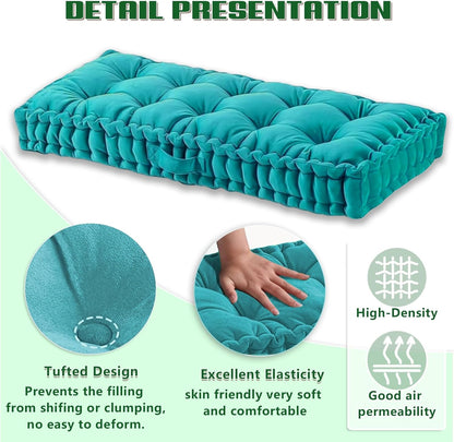 LUXUCURE Custom Window & Bench Seat Cushion Large Floor Cushions - Velvet Fabric Tufted Meditation Cushions, Indoor Sofa Seat Chair Booster Cushion Pad for in Living Room Balcony Office