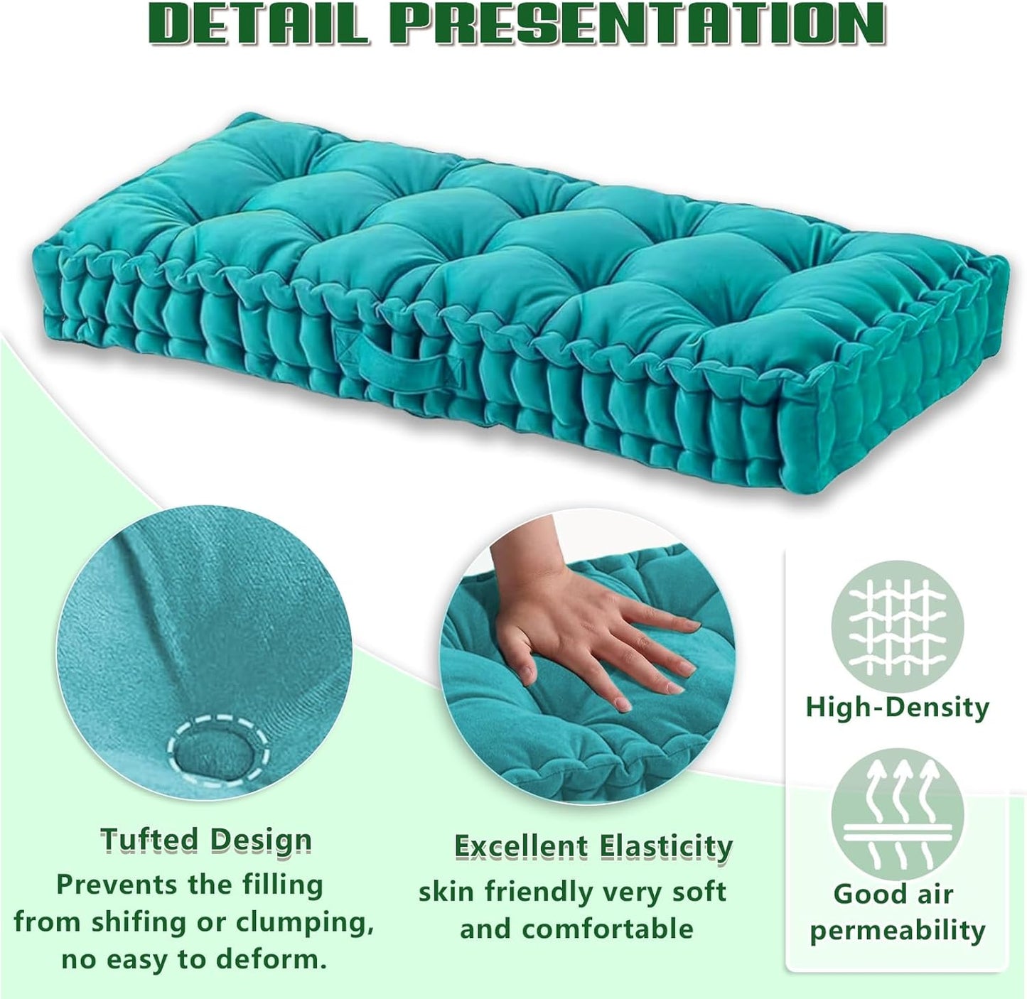 LUXUCURE Custom Window Seat & Bench Cushion Large Floor Cushions - Velvet Fabric Tufted Meditation Cushions, Indoor Sofa Seat Chair Booster Cushion Pad for in Living Room Balcony Office