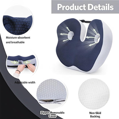 Seat Cushion, Socket Seat Cushion for Sit Bone and Back Pain Relief, Butt, Tailbone, Hip, Hamstring, Posture Support - Memory Foam Comfort Ischial Tuberosity Pillow (Color : Blue)