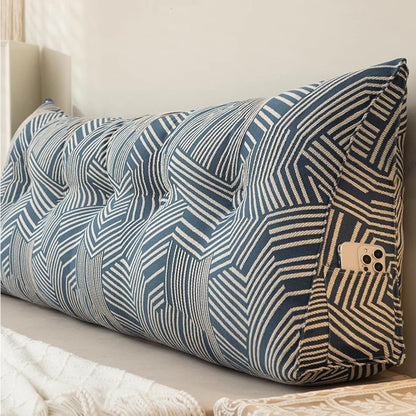 Triangular Headboard Pillow Backrest Cushion,Large Wedge Back Lumber Support Backrest Positioning Cushion with Pocket, Daybed Sofa Tatami Bolster Washable Daybed Triangle Bolster Cushion (Color : Blu