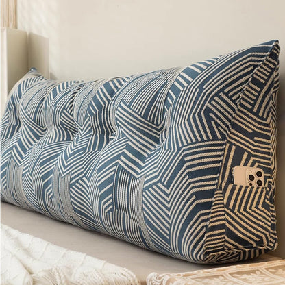 Triangular Headboard Pillow Backrest Cushion,Large Wedge Back Lumber Support Backrest Positioning Cushion with Pocket, Daybed Sofa Tatami Bolster Washable Daybed Triangle Bolster Cushion (Color : Blu