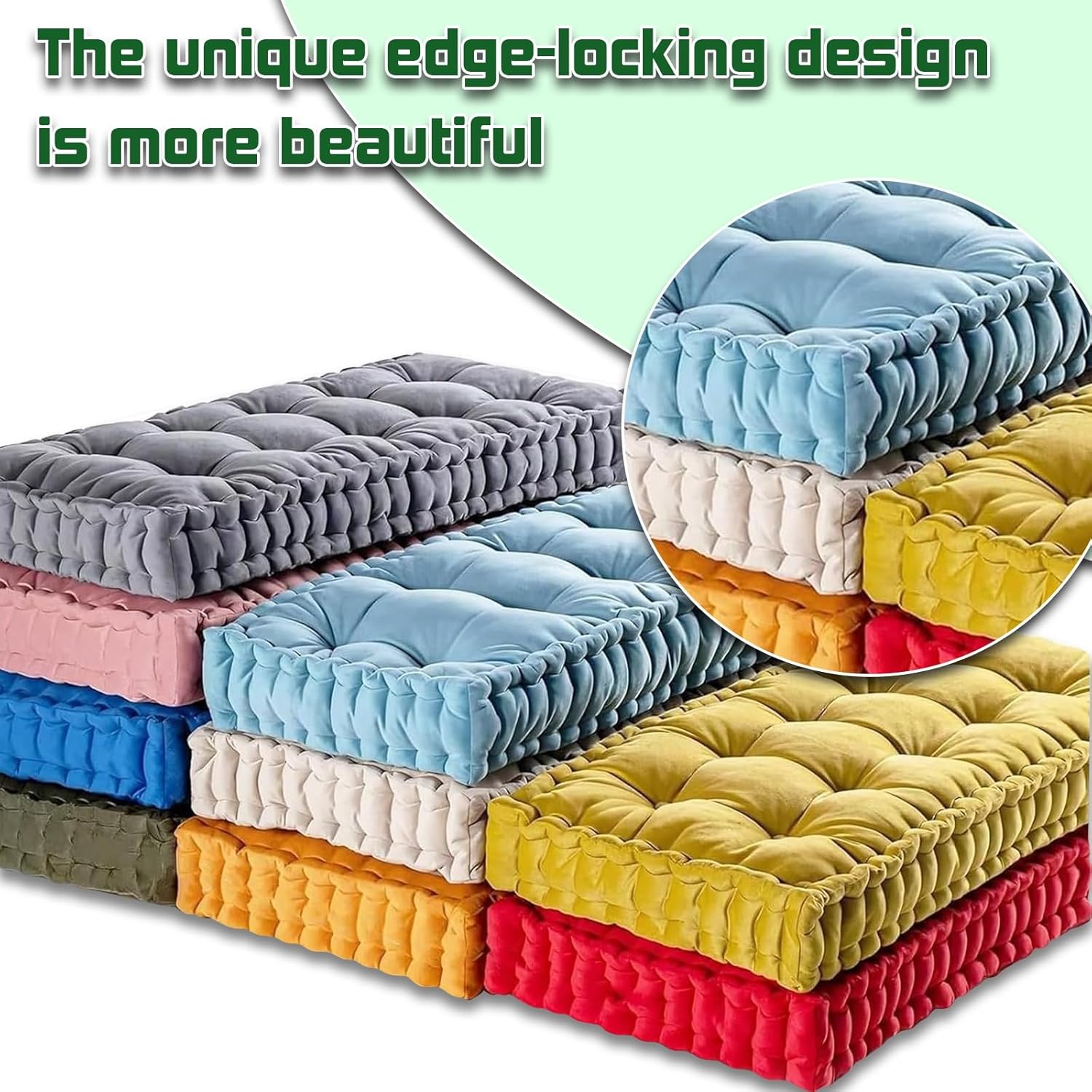 LUXUCURE Custom Window Seat & Bench Cushion Large Floor Cushions - Velvet Fabric Tufted Meditation Cushions, Indoor Sofa Seat Chair Booster Cushion Pad for in Living Room Balcony Office