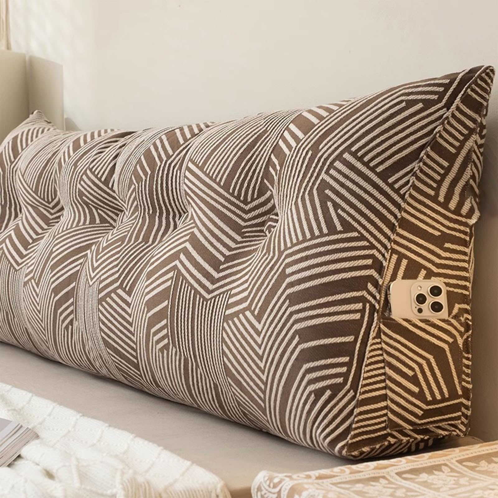 Triangular Headboard Pillow Backrest Cushion,Large Wedge Back Lumber Support Backrest Positioning Cushion with Pocket, Daybed Sofa Tatami Bolster Washable Daybed Triangle Bolster Cushion (Color : Blu