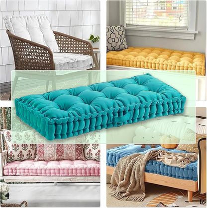 LUXUCURE Custom Window & Bench Seat Cushion Large Floor Cushions - Velvet Fabric Tufted Meditation Cushions, Indoor Sofa Seat Chair Booster Cushion Pad for in Living Room Balcony Office